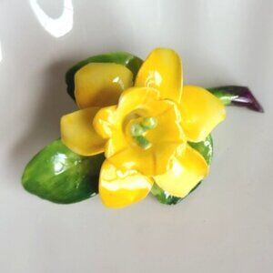 Vintage Signed Collectible Cara China Yellow Flower Floral Brooch London